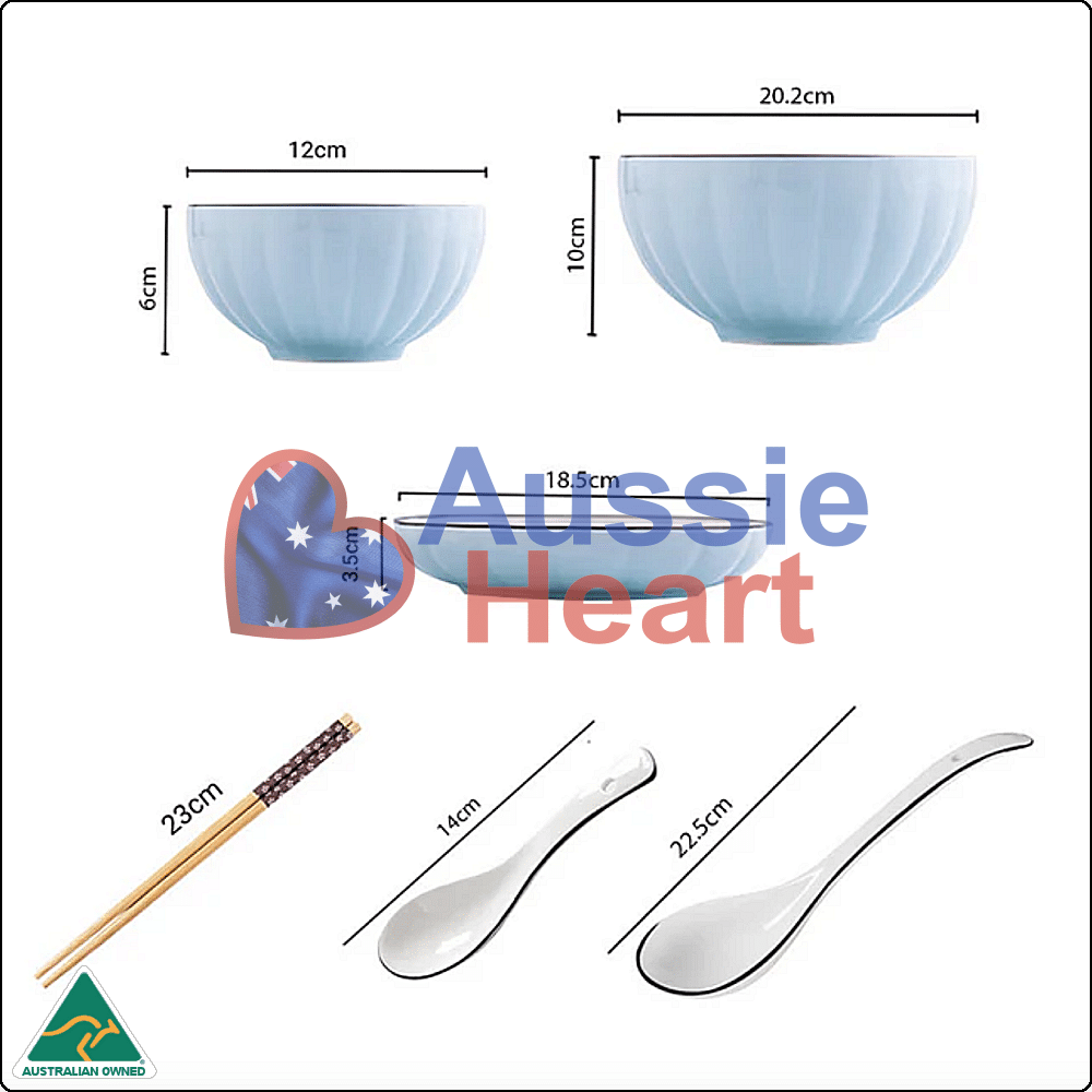 Ceramic Dinner Set Blue 9 Pieces Set 2