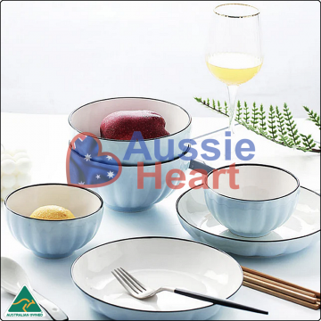 Ceramic Dinner Set Blue 9 Pieces Set 4
